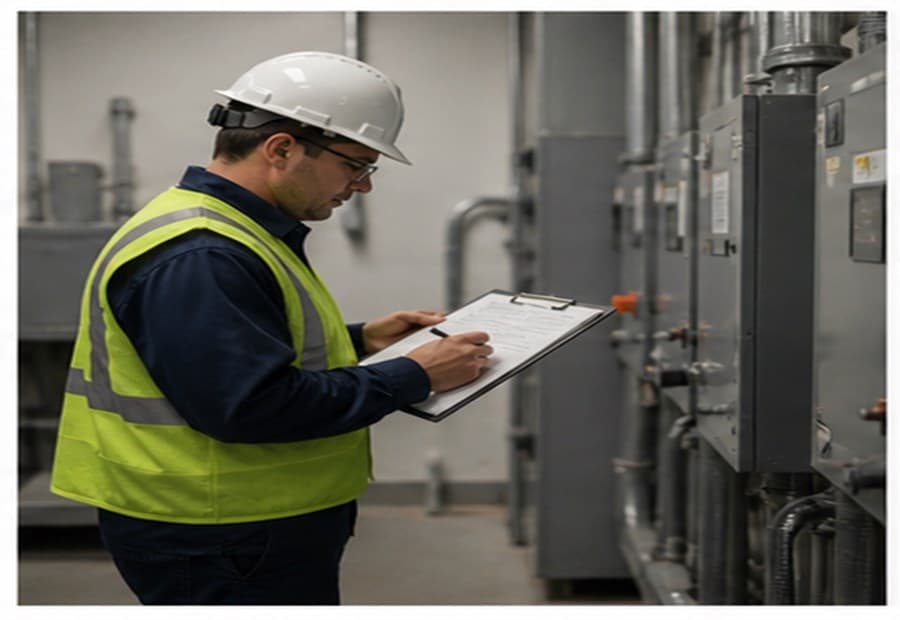 Field readiness checklist review beside utility equipment