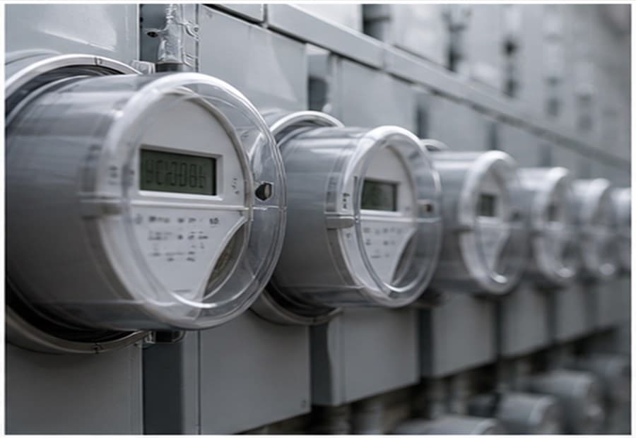Close-up of a smart meter bank